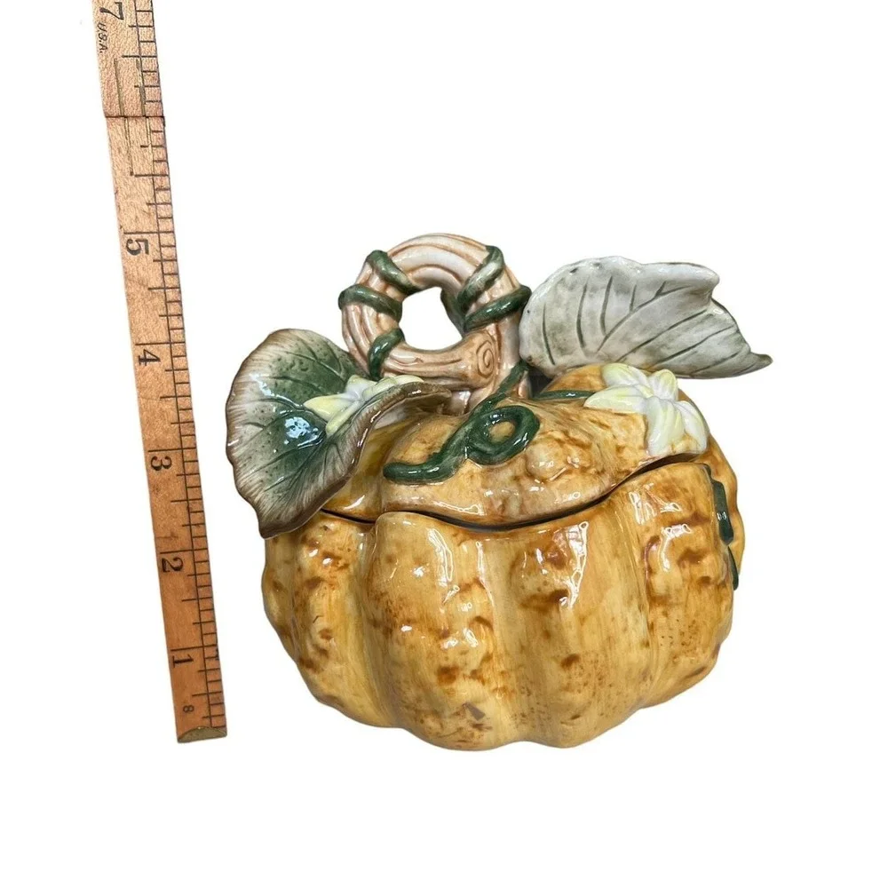 Vtg Fitz & Floyd Garden Gourmet Pumpkin Fall Harvest Bowl Lid Thanksgiving Gourd
